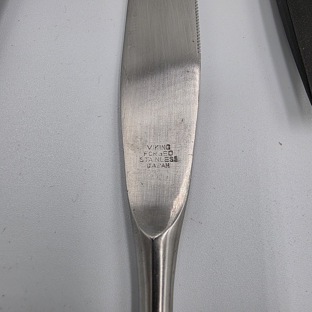 Viking Forged Stainless Steel Knives Japan 8 Piece Cosmic Black Metal Handle VTG - Picture 4 of 5
